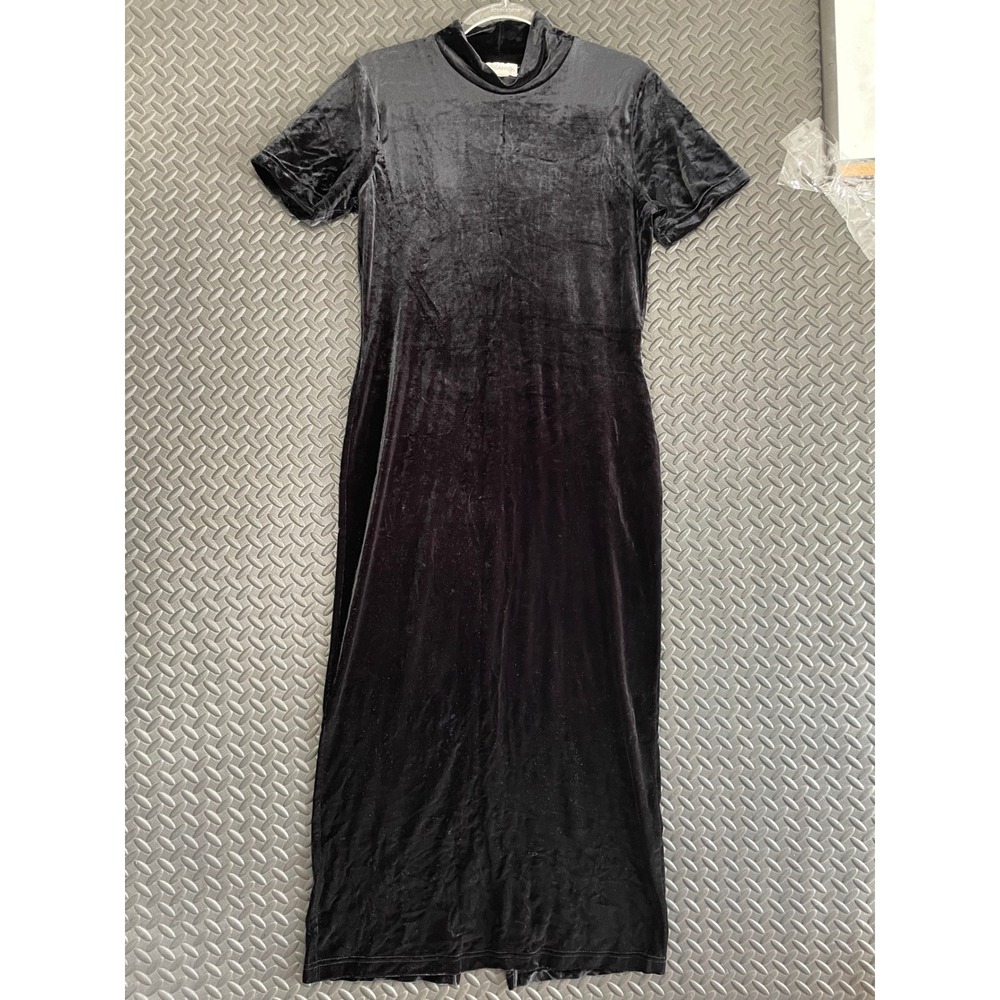 Vintage Gantos Black Maxi‎ Dress Turtleneck Suede Like Women's Size Medium